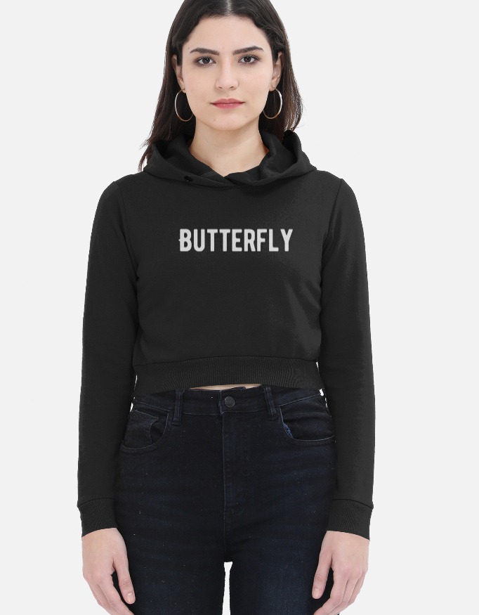 Black Cropped Hoodie - Image 2
